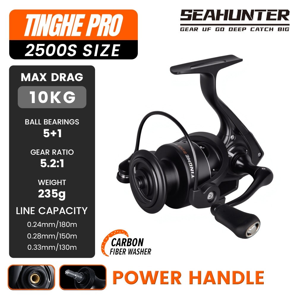 SeaHunter Tinghe Pro Spinning Reel 15kg Drag Carbon Fiber Power Handle Saltwater Freshwater Fishing Reel 1PC