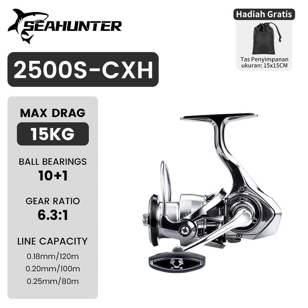 [OFFICIAL] Versi Tingkat Lanjut SeaHunter EXIST MAX Power Handle Spinning Fishing Reel Pancing, 12+1BB, Gear Ratio 6:3:1, Max Drag 10-18kg,SW Saltwater ALL Metal Aluminum Alloy, High-Quality Spinning Fishing Reel Air Laut, Tawar