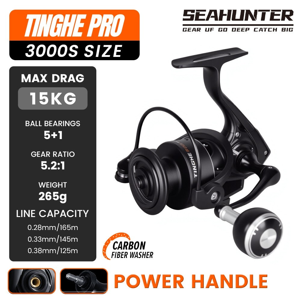 SeaHunter Tinghe Pro Spinning Reel 15kg Drag Carbon Fiber Power Handle Saltwater Freshwater Fishing Reel 1PC