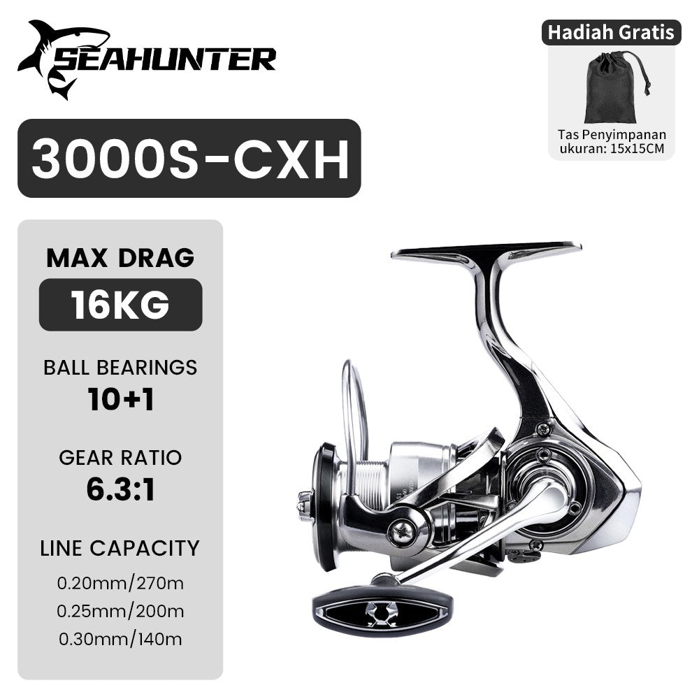 [OFFICIAL] Versi Tingkat Lanjut SeaHunter EXIST MAX Power Handle Spinning Fishing Reel Pancing, 12+1BB, Gear Ratio 6:3:1, Max Drag 10-18kg,SW Saltwater ALL Metal Aluminum Alloy, High-Quality Spinning Fishing Reel Air Laut, Tawar