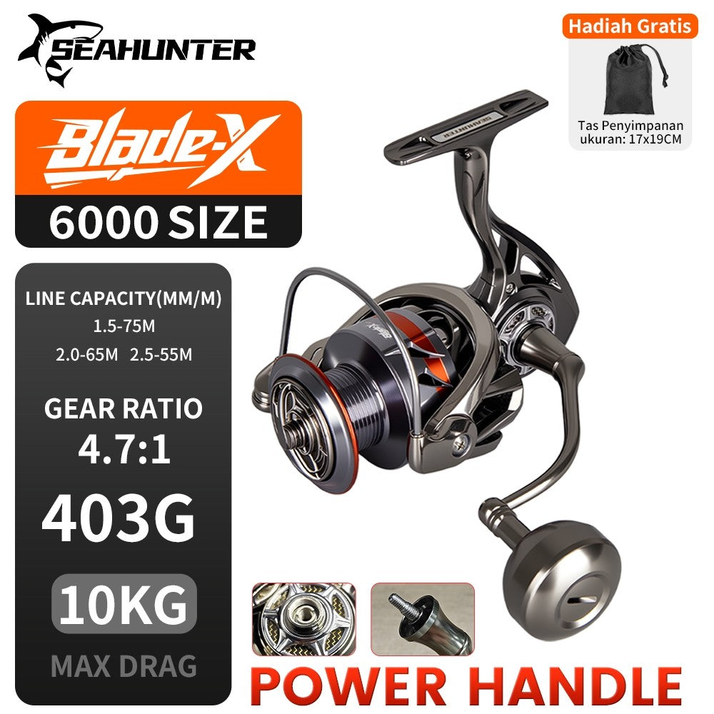 [OFFICIAL] SeaHunter Blade X Reel Pnacing Power Hnadle All Metal Spinning Fishing Reel 7+1 BB 5.1:1/4.7:1 Gear Ratio 3000-8000 Series 10KG Max Drag, Aluminum Alloy Bodyand Grip Saltwater Fishing Whee