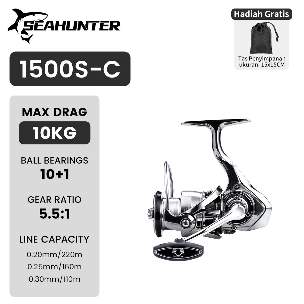 [OFFICIAL] Versi Tingkat Lanjut SeaHunter EXIST MAX Power Handle Spinning Fishing Reel Pancing, 12+1BB, Gear Ratio 6:3:1, Max Drag 10-18kg,SW Saltwater ALL Metal Aluminum Alloy, High-Quality Spinning Fishing Reel Air Laut, Tawar