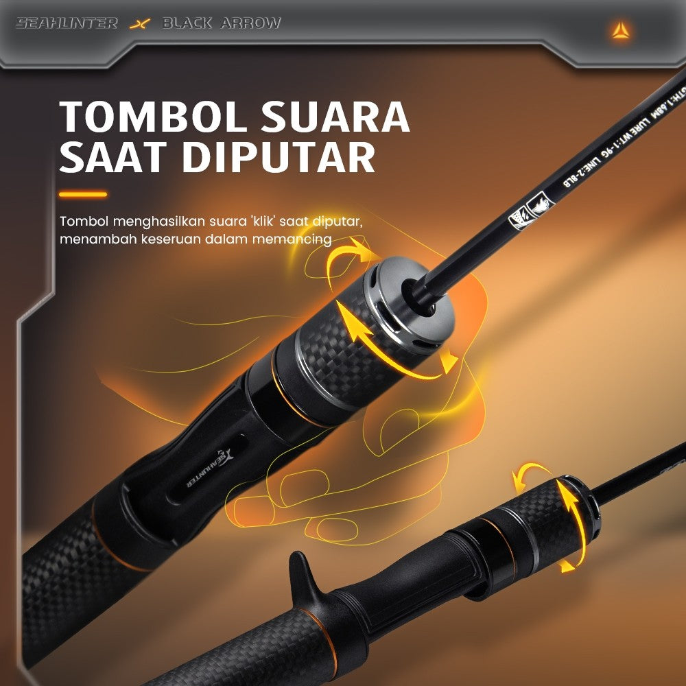 [OFFICIAL] SeaHunter Black Arrow PRO Joran Pancing,FUJI Gudang Panjang Joran BC Casting/Spinning 1.5M/1.68M/1.8M 92g Berat Umpan 1-9G UL Serat Karbon FUJI O Cincin Panduan BFS Tombol Suara Lampu Tiang Ikan Mikro 4.92FT Joran UL Carobon Fiber Solid Tip
