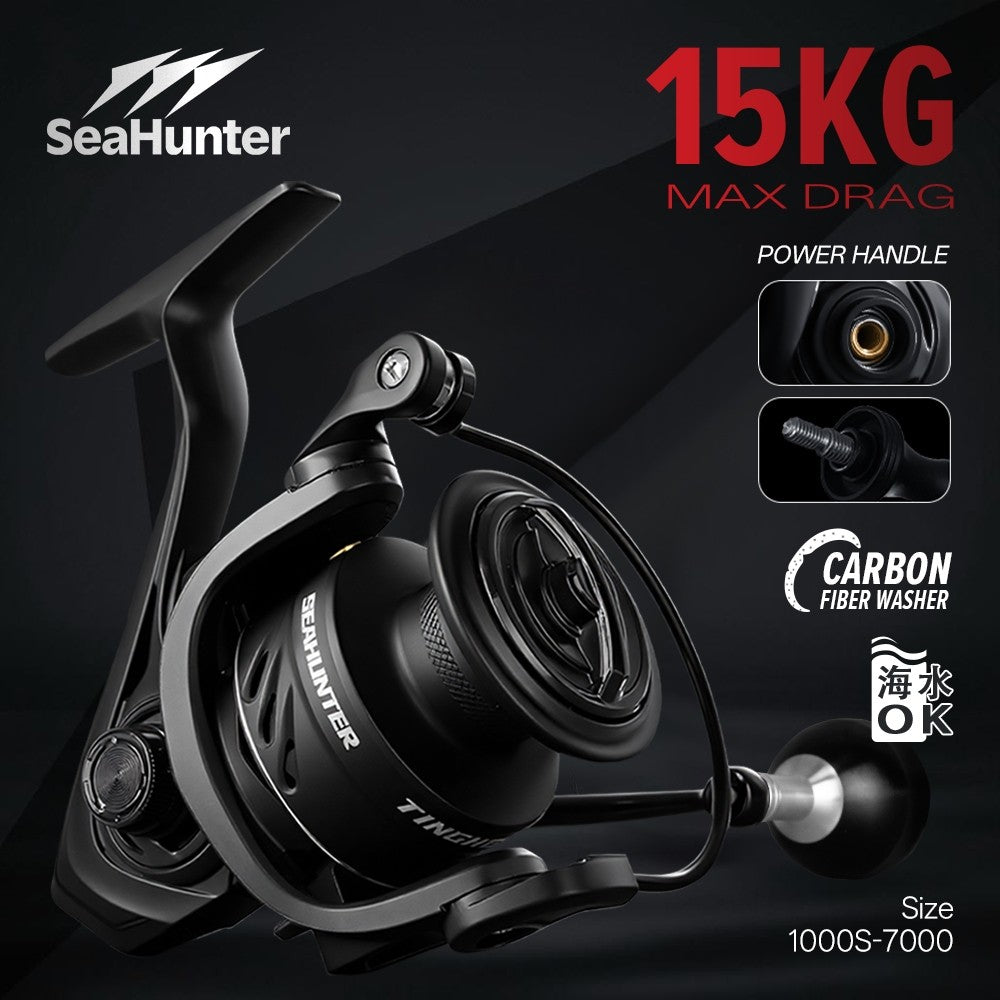 SeaHunter Tinghe Pro Spinning Reel 15kg Drag Carbon Fiber Power Handle Saltwater Freshwater Fishing Reel 1PC