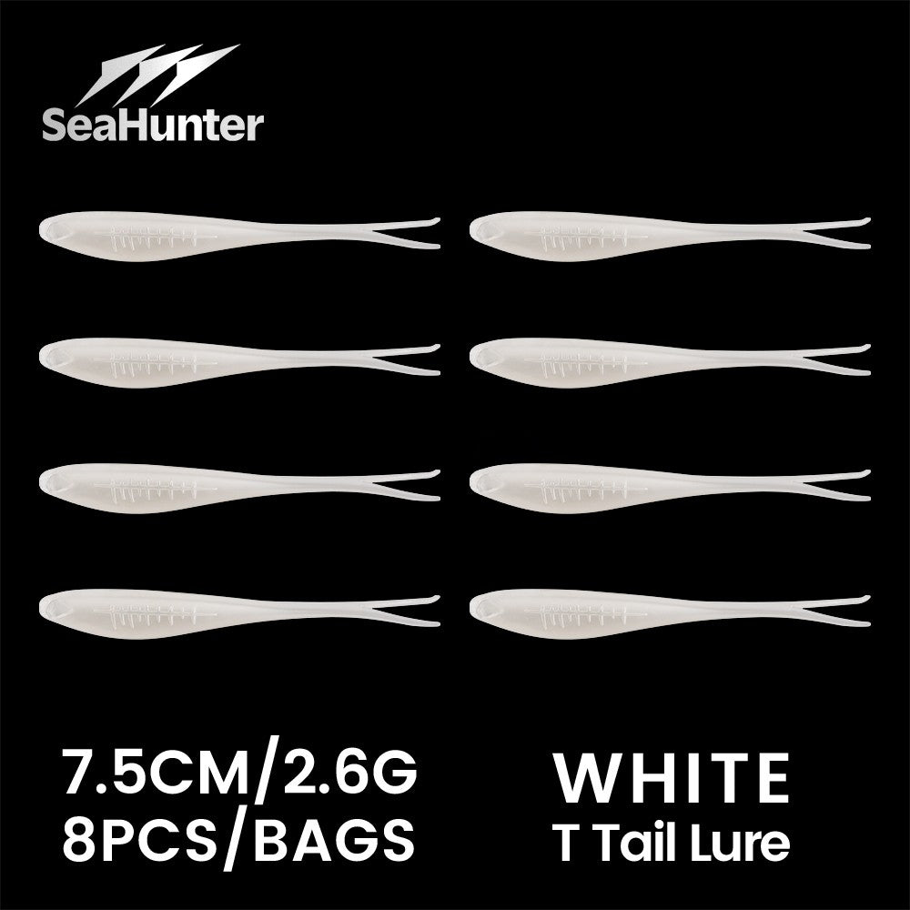 SeaHunter T-Tail Soft Lure: 7.5cm/2.6g Realistic Swimming Baitfish for Bass Fishing - 8PCS/Bag