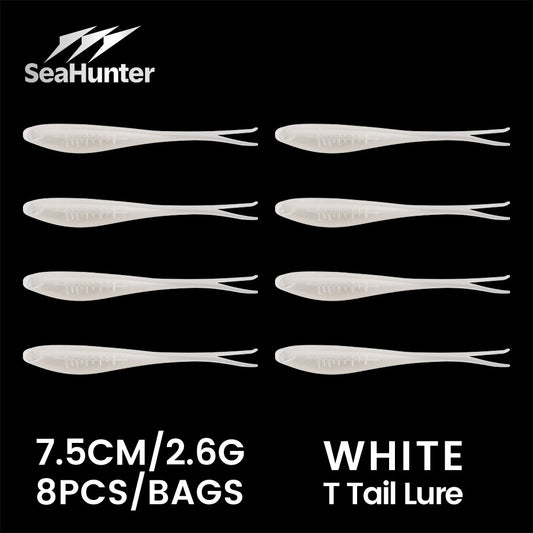 SeaHunter T-Tail Soft Lure: 7.5cm/2.6g Realistic Swimming Baitfish for Bass Fishing - 8PCS/Bag