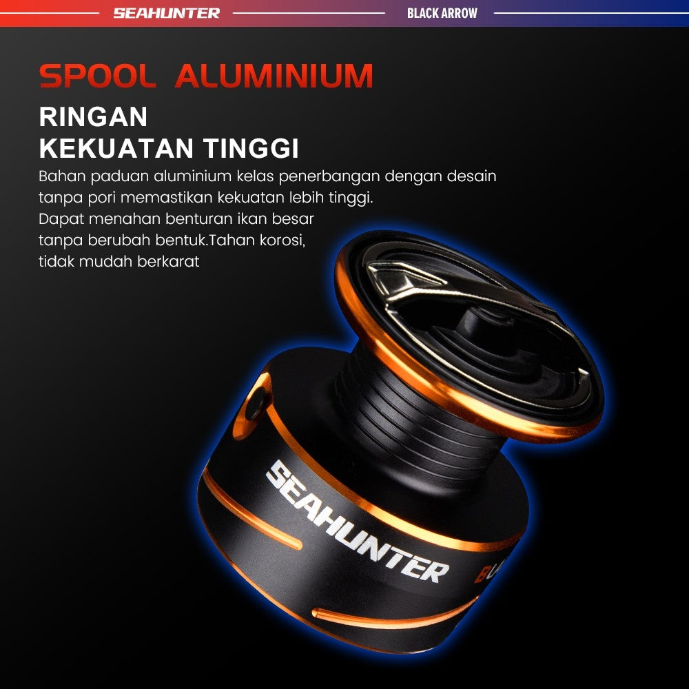 [OFFICIAL] SeaHunter BLACK ARROW Reel Pancing Power Handle Spinning Reel,Hendel Reel Ukuran 1000-3000,Kumparan Dangkal Aluminium,5+1BB Ball Bearings,5:2:1Gear Ratio,13KG Max Drag,Suitable for Saltwater and Freshwater
