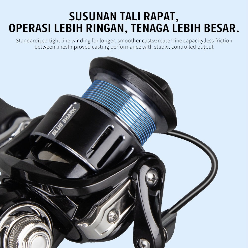[OFFICIAL] SeaHunter Blue Shark Reel Pancing Power Handle Spinning reel,BB 4+1 Bearings, 5.2:1 Gear Ratio, Max 8KG Drag,Kumparan Dangkal Aluminium,Freshwater/Saltwater Fishing
