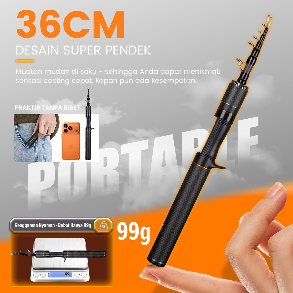 [OFFICIAL] SeaHunter Black Arrow Telescopic Rod Joran Pancing, FUJI O Ring 1.5m/1.68m/1.98m Long Castking Rod,30T Batang Kosong Kain Karbon,Power L Spinning/BC Fishing Rod Tombol Suara Lampu Tiang Ikan Mikro