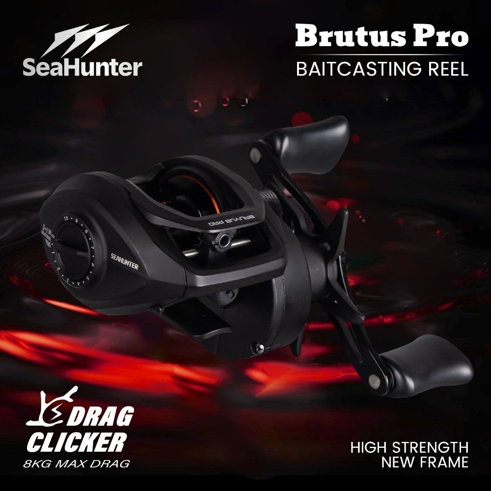 [OFFICIAL]SeaHunter x KastKing BRUTUS PRO Reel BC Baitcasting Reel Pancing,Drag Clicker,7.2:1 Gear Ratio,5+1 BB Ball bearing,Aluminum Alloy Spindle,8KG Max Drag,for Saltwater,Freshwater Casting Gulungan Pancing Reels BC, Kiri/Kanan