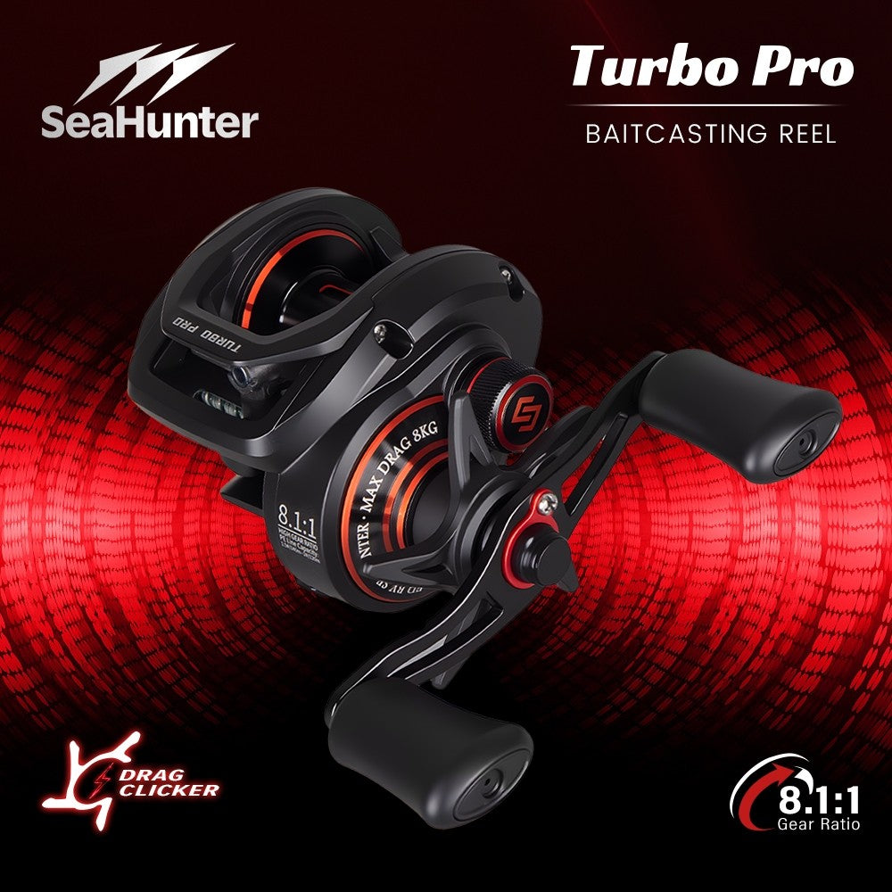 [OFFICIAL] SeaHunter TURBO PRO 8.1:1 Reel BC Baitcasting Reel Pancing,5+1BB Ball Bearings,7.2:1 Gear Ratio,8Kg Max Drag,Drag Clicker,Aluminum Spool, Brake System Bait Casting Fishing Reel