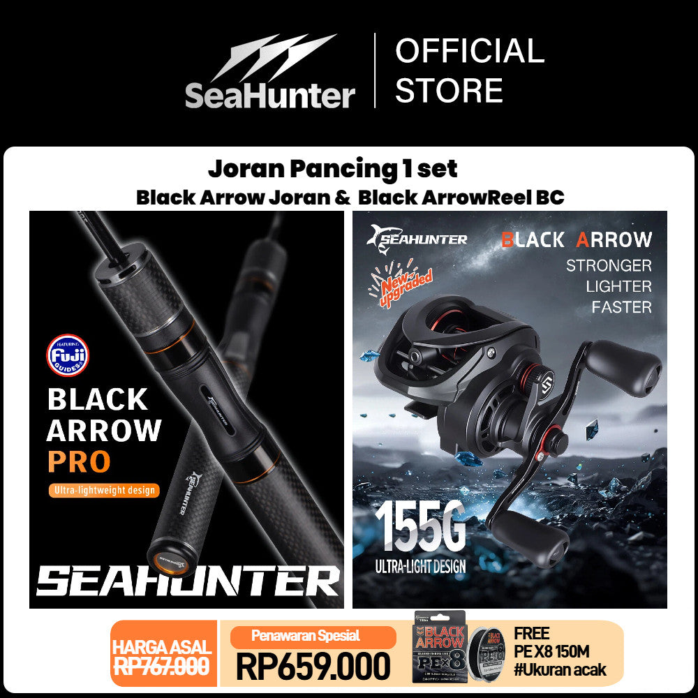 [OFFICIAL] SeaHunter Black Arrow Joran Pancing 1 SET= Joran UL Power Rod+Black Arrow BC Reel Pancing + Black Arrow 150M PE X8 Senar Fishing Line
