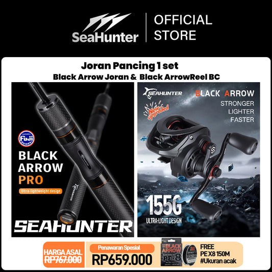 SeaHunter Black Arrow UL Professional Set 155g BC Reel Carbon Rod X8 Line Finesse Fishing Combo