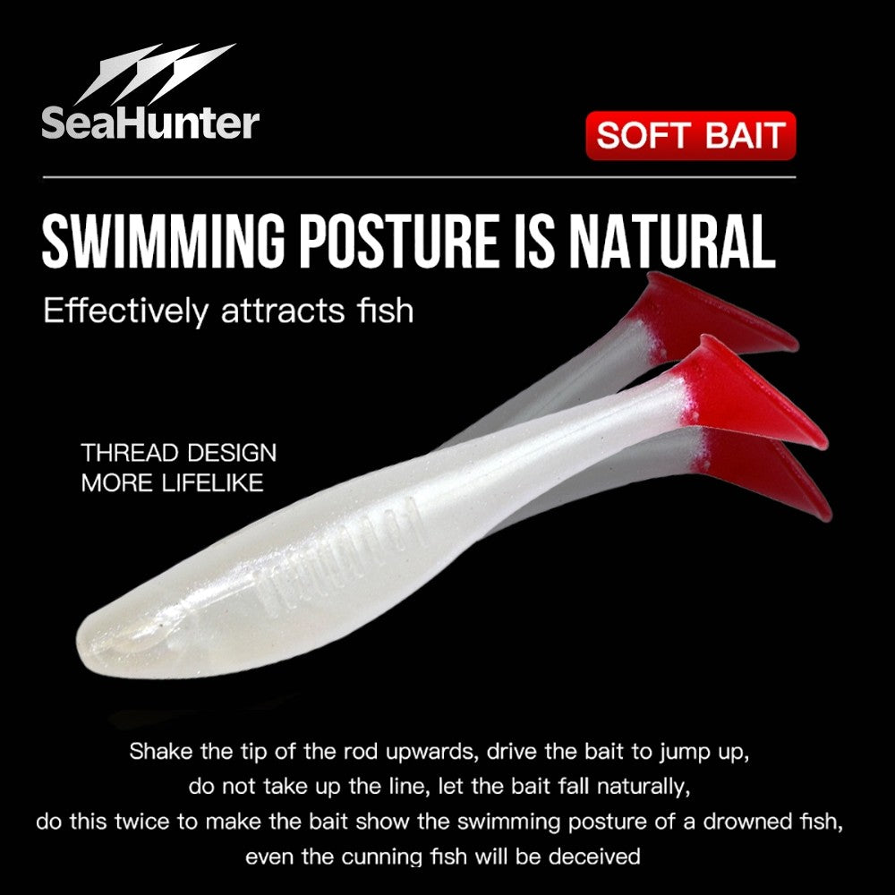 SeaHunter 6pcs TPE Soft T-Tail Lure Set 7.5cm 4g Artificial Swimbaits for Saltwater Freshwater 1Set