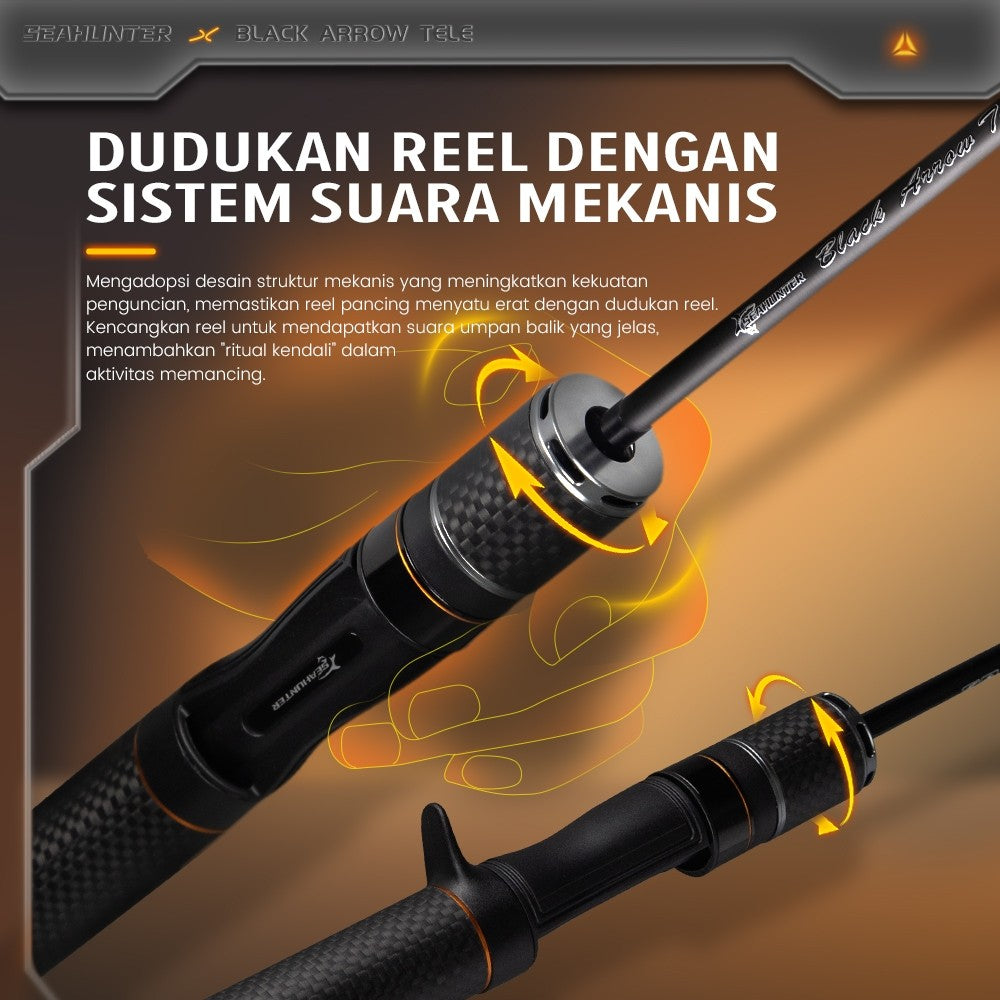 [OFFICIAL] SeaHunter Black Arrow Tele Joran Pancing Spinning Set = Telescopic Joran Fishing Rod + Reel Power Handle Spinning Reel + 150M PE X8 Senar Fishing Line