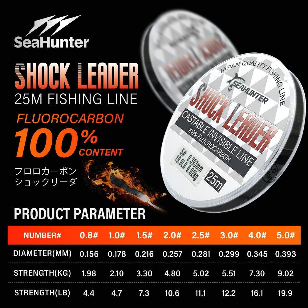 SeaHunter 25M Fluorocarbon Coated Shock Leader Invisible Strong Saltwater Freshwater Clear Fishing Line 1PC
