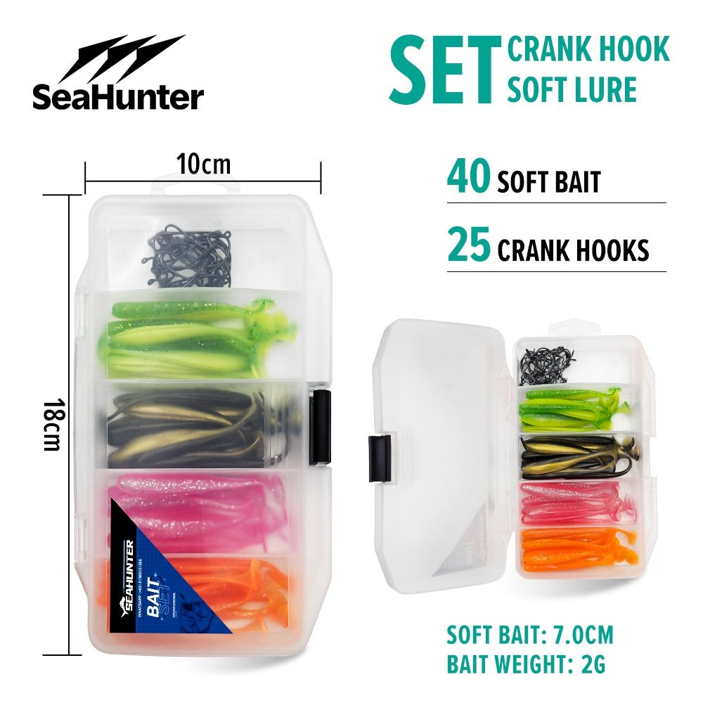 SeaHunter Soft Bait Fishing Lure Set 10pcs Paddle Tail T-Tail with Hooks and Box 1Set