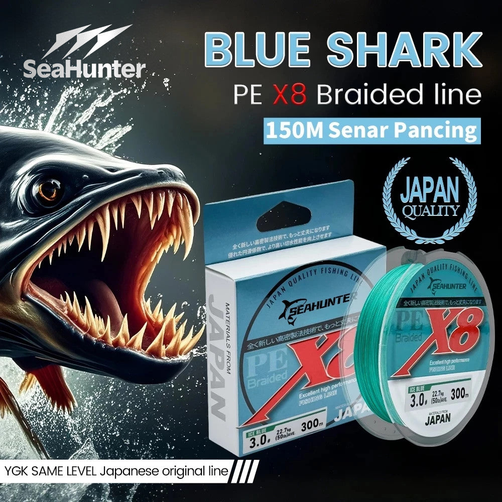 [OFFICIAL] SeaHunter Blue Shark 150M Pe X8 Senar Pancing, Garis biru tahan warna Jepang, Kekuatan tarik yang kuat, tidak mudah putus