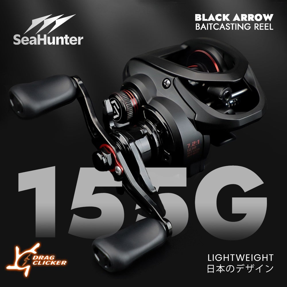[OFFICIAL] SeaHunter BLACK ARROW Reel BC Reel Pancing Baitcasting, Drag Clicker, 6+1 BB Ball Bearings, 7.2:1 Gear Ratio, 4.5kg Max Drag, Reinforced Nylon Frame, 20-level Magnetic Brake System with 8pcs N32 magnet Bait Casting Reel BC Fishing Reel