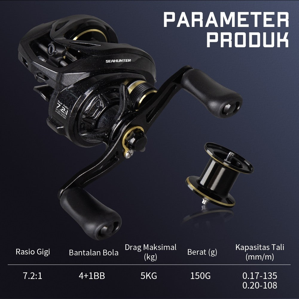 [OFFICIAL] SeaHunter Blue Shark BC Reel Pancing Baitcasting, Drag Clicker, 4+1 BB Ball Bearings, 7.2:1 Gear Ratio, 5kg Max Drag, Outdoor Fishing, Only 150g Weight, Aluminum Material Full Hitem Casting Reel