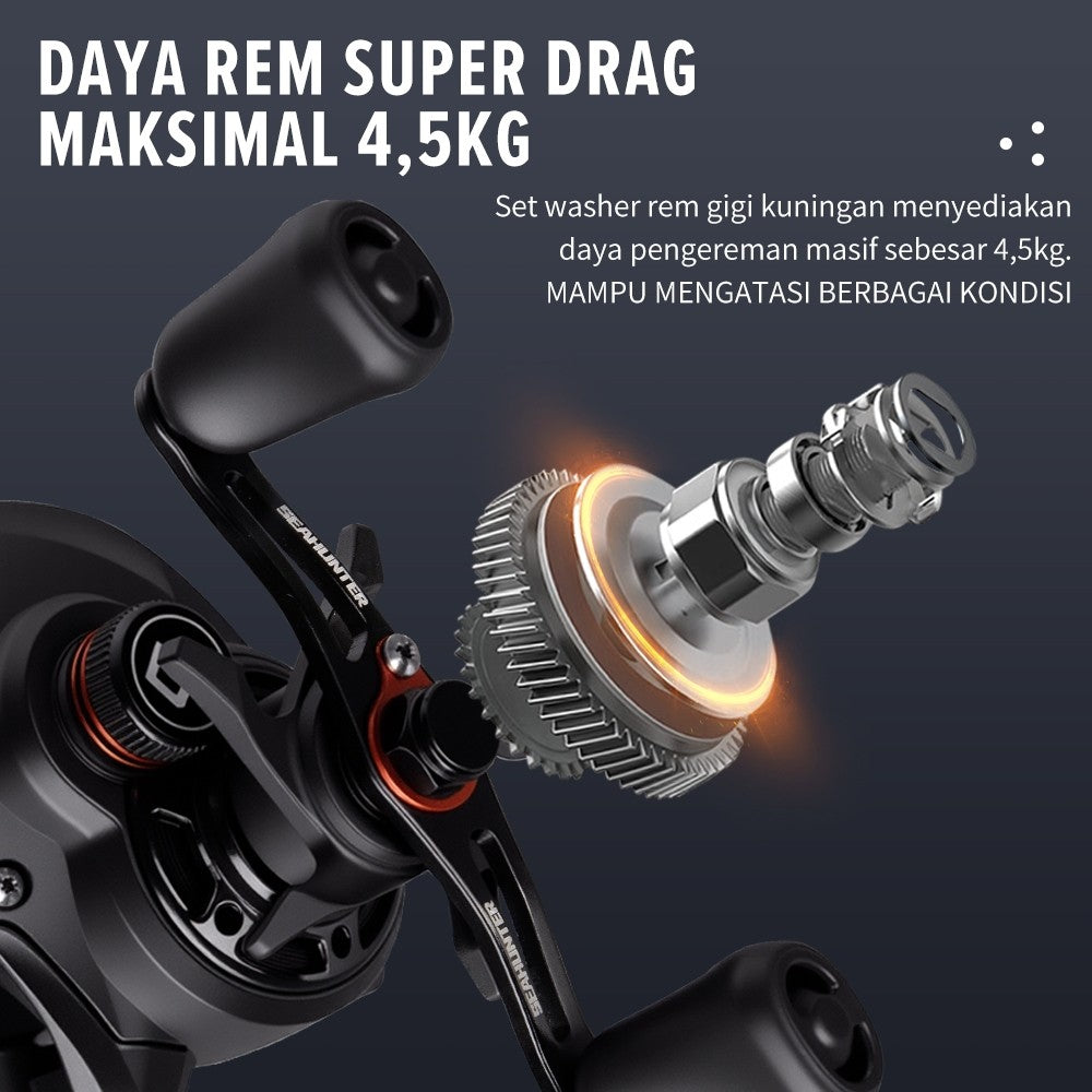 [OFFICIAL] SeaHunter BLACK ARROW Reel BC Reel Pancing Baitcasting, Drag Clicker, 6+1 BB Ball Bearings, 7.2:1 Gear Ratio, 4.5kg Max Drag, Reinforced Nylon Frame, 20-level Magnetic Brake System with 8pcs N32 magnet Bait Casting Reel BC Fishing Reel