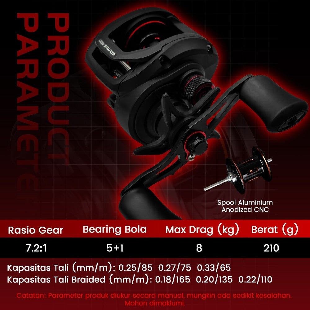 [OFFICIAL]SeaHunter x KastKing BRUTUS PRO Reel BC Baitcasting Reel Pancing,Drag Clicker,7.2:1 Gear Ratio,5+1 BB Ball bearing,Aluminum Alloy Spindle,8KG Max Drag,for Saltwater,Freshwater Casting Gulungan Pancing Reels BC, Kiri/Kanan