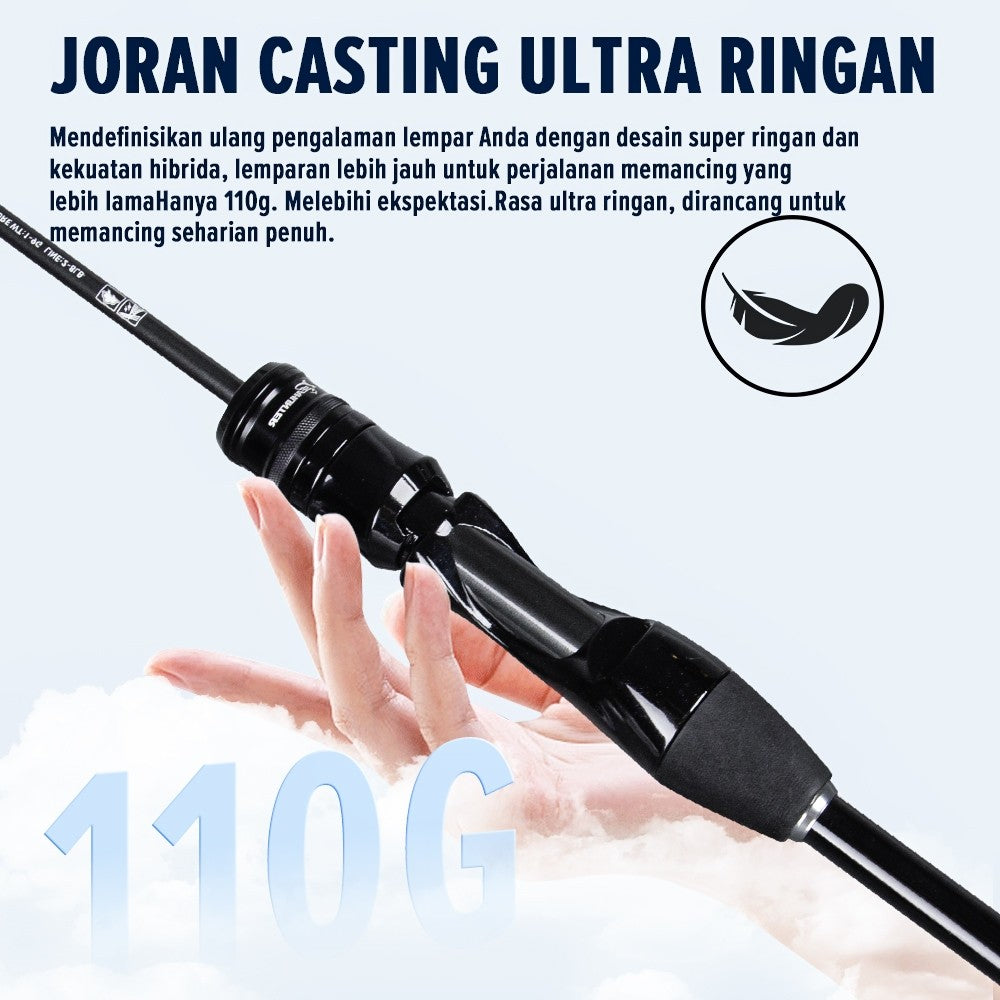 [OFFICIAL] SeaHunter Blue Shark Joran Pancing BC Casting/Spinning, Cincin Panduan FUJI O,Max 10kg,Panjang 1.5M/1.68M/1.8M (4.92FT), Berat 80g, Umpan 1-9G, Tipe UL, Serat Karbon,  BFS Tombol Suara, Lampu Tiang Ikan Mikro, Ujung Padat Karbon Fiber