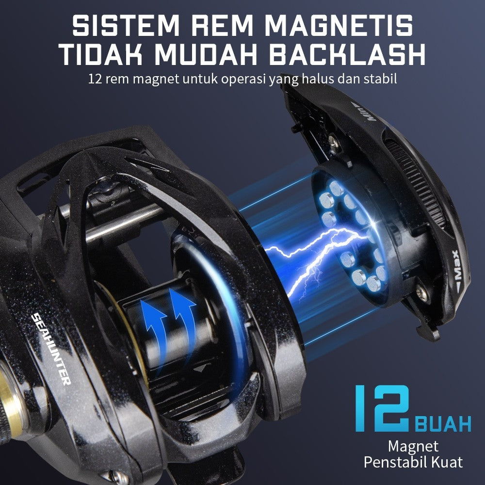 [OFFICIAL] SeaHunter Blue Shark BC Reel Pancing Baitcasting, Drag Clicker, 4+1 BB Ball Bearings, 7.2:1 Gear Ratio, 5kg Max Drag, Outdoor Fishing, Only 150g Weight, Aluminum Material Full Hitem Casting Reel