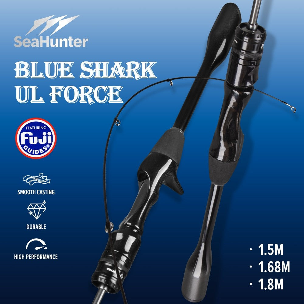 [OFFICIAL] SeaHunter Blue Shark Joran Pancing 1 SET= Blue Shark Spinning Joran UL Power Rod+Blue Shark Power Handle Spinning Reel Pancing + 100M PE X8 Senar Fishing Line