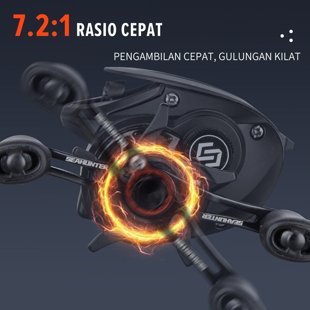 [OFFICIAL] SeaHunter BLACK ARROW Reel BC Reel Pancing Baitcasting, Drag Clicker, 6+1 BB Ball Bearings, 7.2:1 Gear Ratio, 4.5kg Max Drag, Reinforced Nylon Frame, 20-level Magnetic Brake System with 8pcs N32 magnet Bait Casting Reel BC Fishing Reel