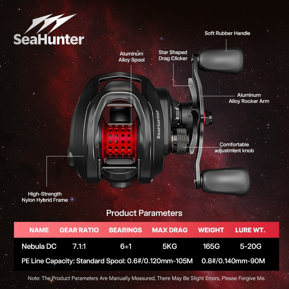 SeaHunter Nebula DC Digital Control Baitcasting Reel 165g Ultralight Saltwater Freshwater Fishing Reel 1PC