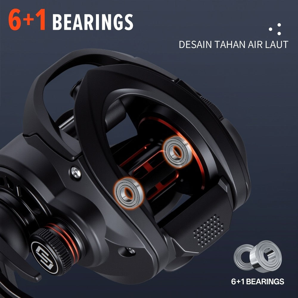 [OFFICIAL] SeaHunter BLACK ARROW Reel BC Reel Pancing Baitcasting, Drag Clicker, 6+1 BB Ball Bearings, 7.2:1 Gear Ratio, 4.5kg Max Drag, Reinforced Nylon Frame, 20-level Magnetic Brake System with 8pcs N32 magnet Bait Casting Reel BC Fishing Reel
