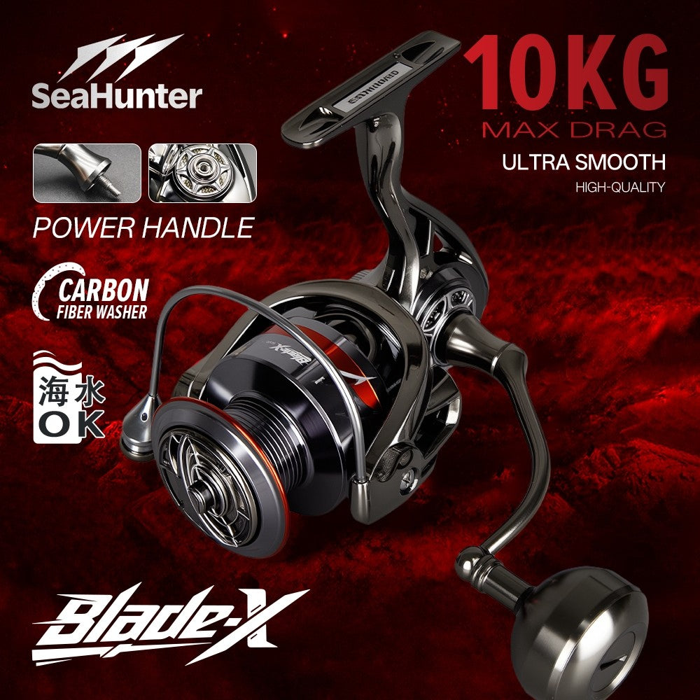 [OFFICIAL] SeaHunter Blade X Reel Pnacing Power Hnadle All Metal Spinning Fishing Reel 7+1 BB 5.1:1/4.7:1 Gear Ratio 3000-8000 Series 10KG Max Drag, Aluminum Alloy Bodyand Grip Saltwater Fishing Whee