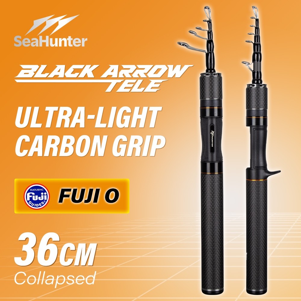 [OFFICIAL] SeaHunter Black Arrow Telescopic Rod Joran Pancing, FUJI O Ring 1.5m/1.68m/1.98m Long Castking Rod,30T Batang Kosong Kain Karbon,Power L Spinning/BC Fishing Rod Tombol Suara Lampu Tiang Ikan Mikro