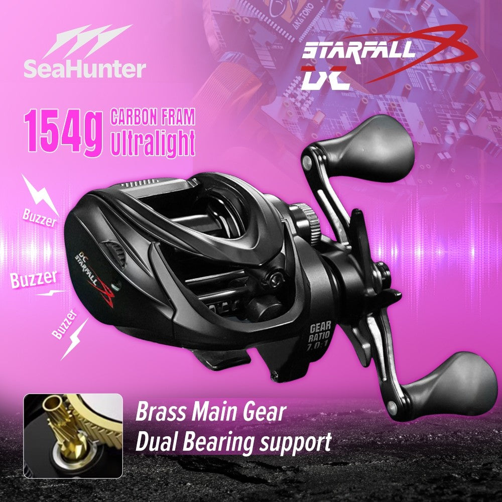 SeaHunter Starfall DC Digital Control Baitcasting Reel 5kg Drag Clicker Carbon Fiber Fishing Reel 1PC
