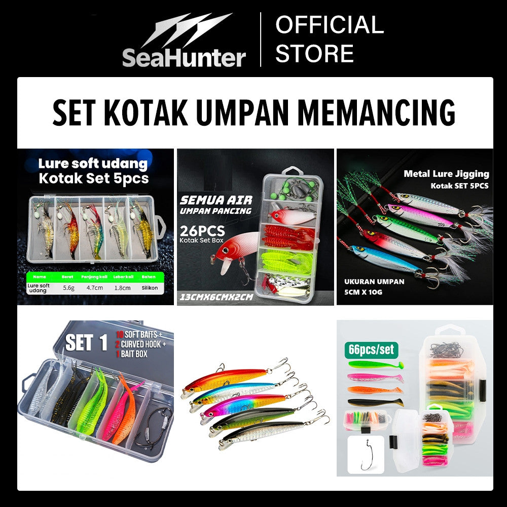 SeaHunter Fishing Lure Set Includes Frog Lures Metal Jigs Mirror Baits and Tackle Box 1Set