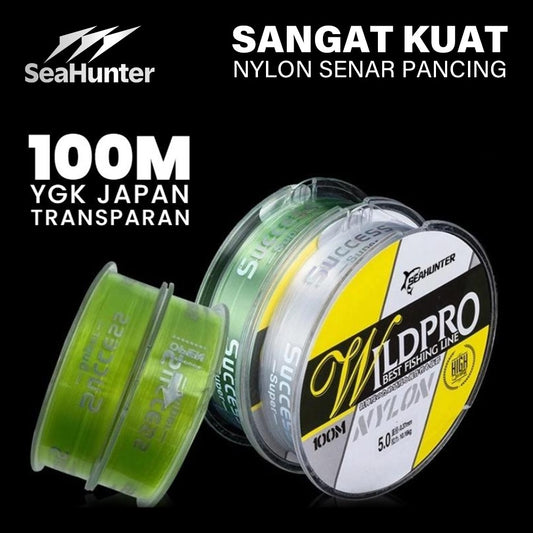 SeaHunter WildPro: 100m High-Strength Japanese Nylon Fishing Line - Transparent Anti-Curl Design - 1 Spool