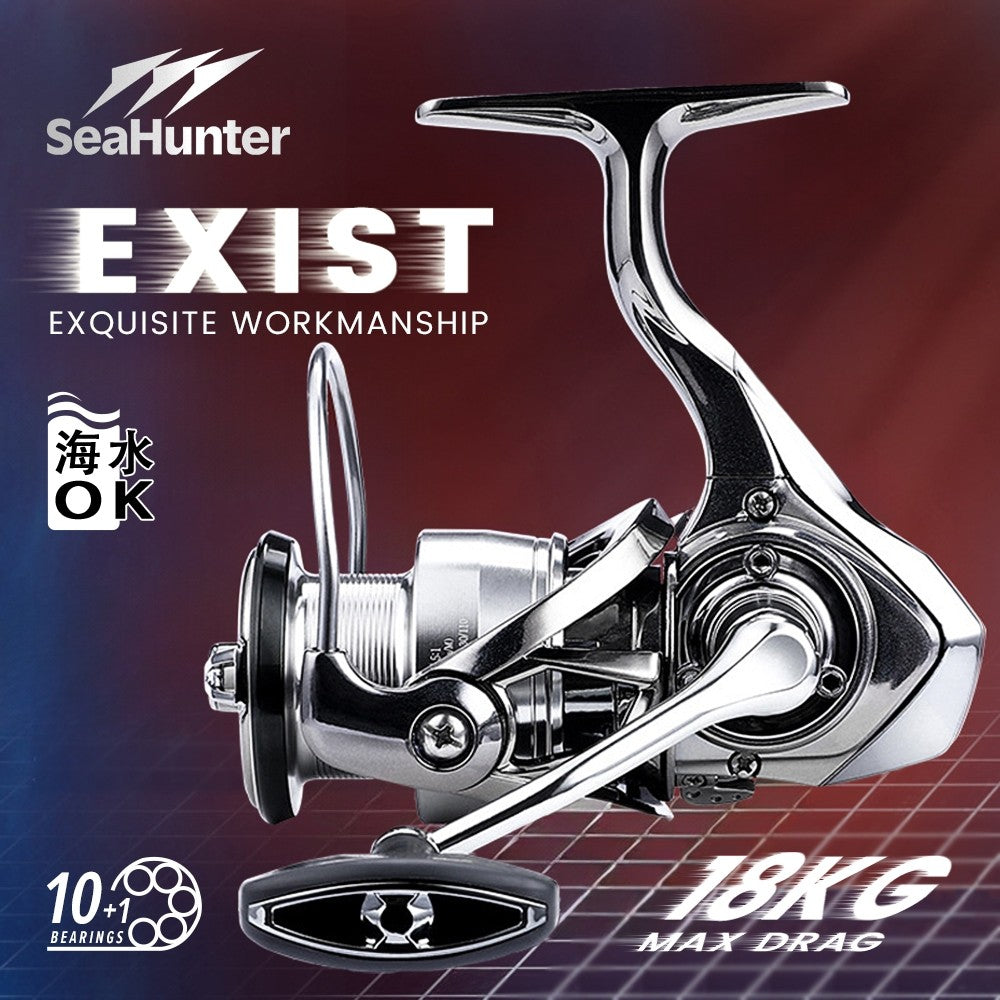 [OFFICIAL] Versi Tingkat Lanjut SeaHunter EXIST MAX Power Handle Spinning Fishing Reel Pancing, 12+1BB, Gear Ratio 6:3:1, Max Drag 10-18kg,SW Saltwater ALL Metal Aluminum Alloy, High-Quality Spinning Fishing Reel Air Laut, Tawar