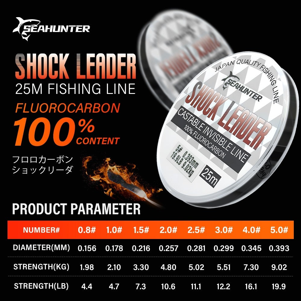 SeaHunter 25M Fluorocarbon Coated Shock Leader Invisible Strong Saltwater Freshwater Clear Fishing Line 1PC