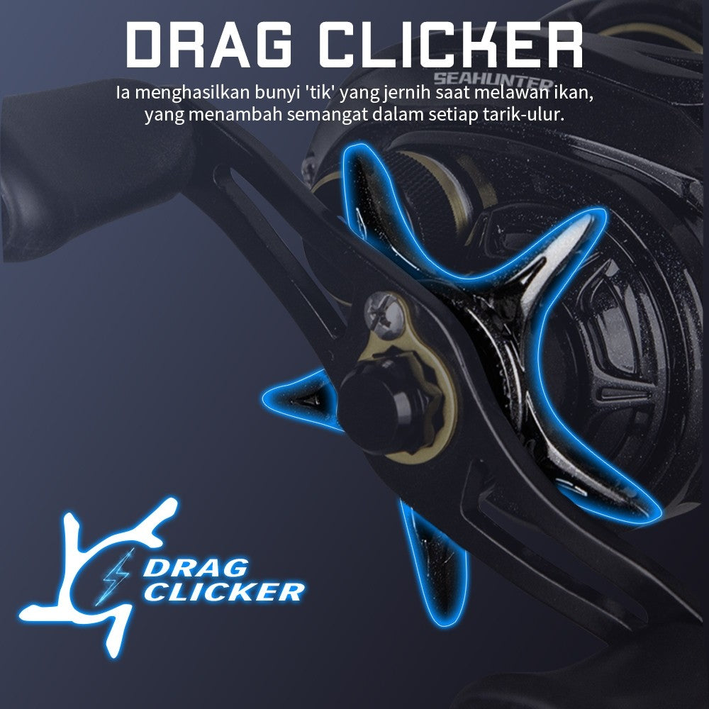 [OFFICIAL] SeaHunter Blue Shark BC Reel Pancing Baitcasting, Drag Clicker, 4+1 BB Ball Bearings, 7.2:1 Gear Ratio, 5kg Max Drag, Outdoor Fishing, Only 150g Weight, Aluminum Material Full Hitem Casting Reel