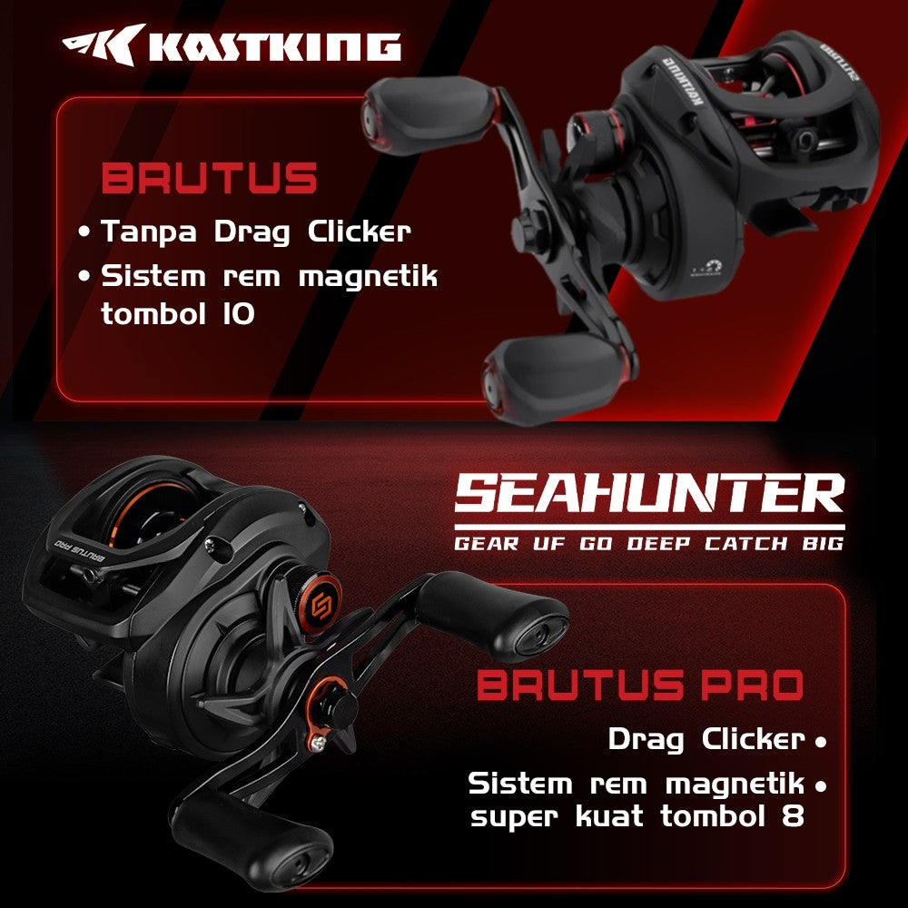 [OFFICIAL]SeaHunter x KastKing BRUTUS PRO Reel BC Baitcasting Reel Pancing,Drag Clicker,7.2:1 Gear Ratio,5+1 BB Ball bearing,Aluminum Alloy Spindle,8KG Max Drag,for Saltwater,Freshwater Casting Gulungan Pancing Reels BC, Kiri/Kanan