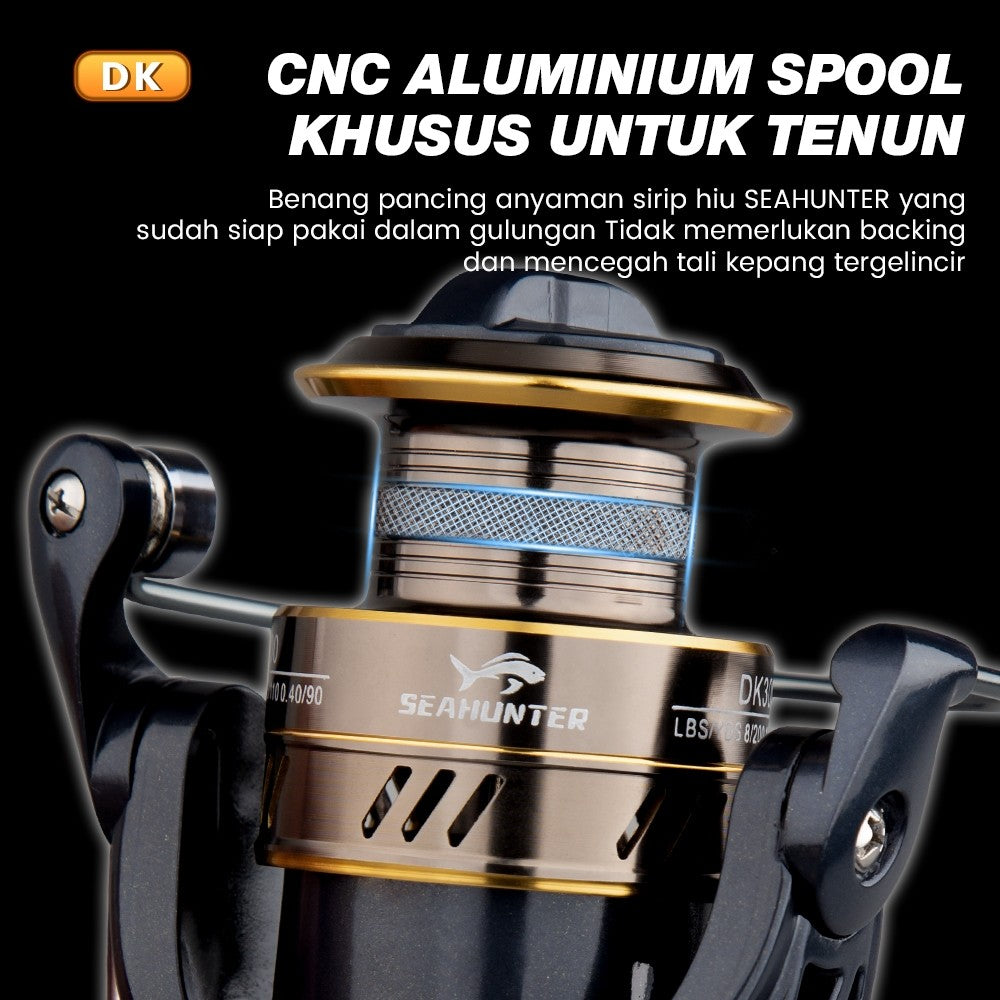 [OFFICIAL] Reel Pancing SeaHunter  Dark Knight Reel Spinning DK 1000-7000 Saltwater Reel One Way Full Besi Laut Semua Logam Memutar Gulungan Pancing 5+1 BB 5.2:1 Rasio Gigi Tarikan Maksimal 15Kg Reel Spinning Reel Pancing Putar