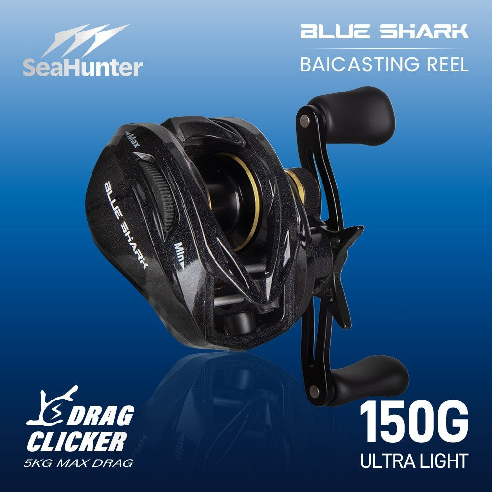 [OFFICIAL] SeaHunter Blue Shark BC Reel Pancing Baitcasting, Drag Clicker, 4+1 BB Ball Bearings, 7.2:1 Gear Ratio, 5kg Max Drag, Outdoor Fishing, Only 150g Weight, Aluminum Material Full Hitem Casting Reel