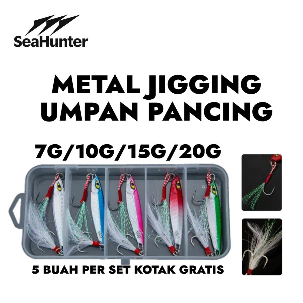 SeaHunter Metal Jig Set: 10g-20g Laser Fish-Scale Casting Lures for Saltwater & Freshwater - 5PCS/Box