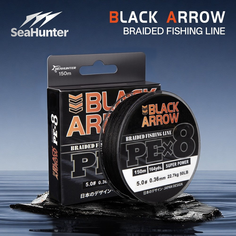 [OFFICIAL] SeaHunter Black Arrow PE X8 Senar Pancing 150M 5.4KG-22.7KG(12-50LB) Braided Fishing Lines 8 Untaian Kepang Senar PE Multifilamen Kualitas Jepang Senar Utama Kekuatan Tinggi senar pancing kuat, senar pancing pe