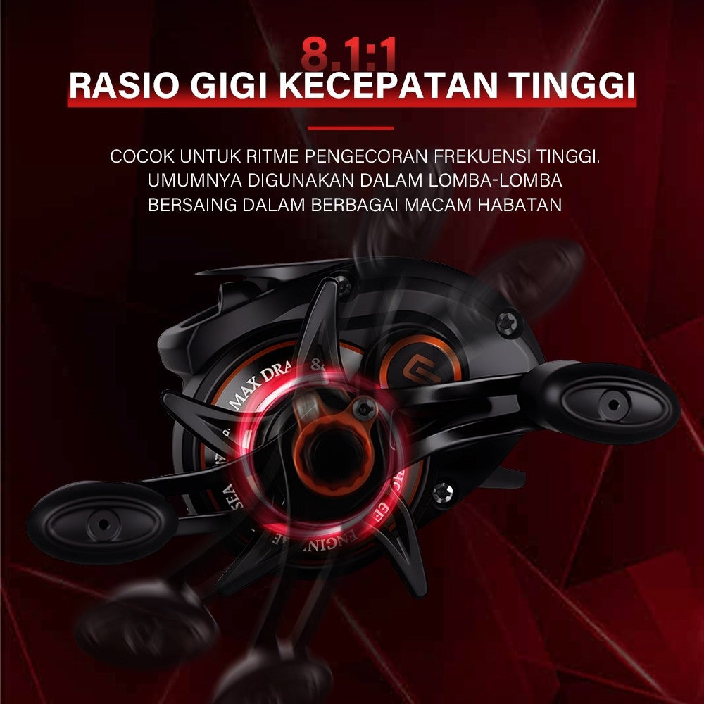 SeaHunter Turbo Pro 8.1:1 Baitcasting Reel 8kg Max Drag Clicker Aluminum Spool Fishing Reel 1PC