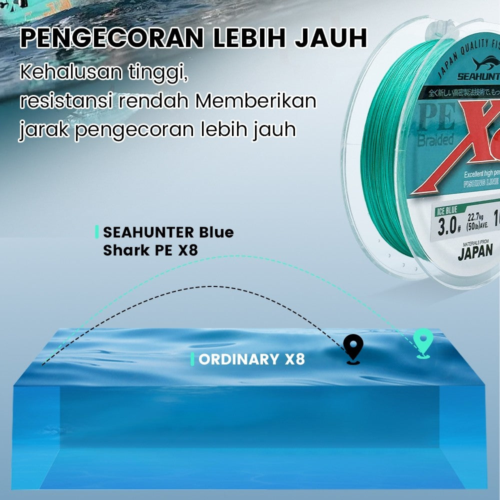 [OFFICIAL] SeaHunter Blue Shark 150M Pe X8 Senar Pancing, Garis biru tahan warna Jepang, Kekuatan tarik yang kuat, tidak mudah putus