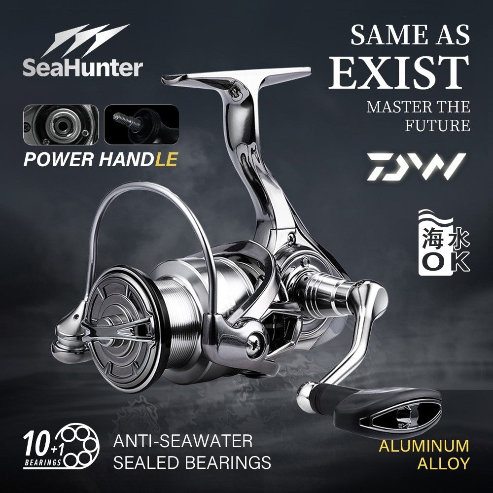 SeaHunter Exist Power Handle Spinning Reel All Metal 12+1BB Saltwater SW Fishing Reel 1PC