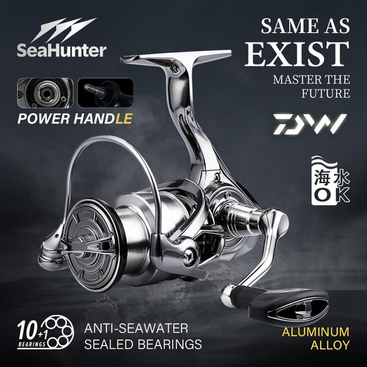 SeaHunter Exist Power Handle Spinning Reel All Metal 12+1BB Saltwater SW Fishing Reel 1PC
