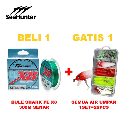 SeaHunter Blue Shark PE X8 300M Line Plus 26PCS Lure Set Buy 1 Get 1 Free